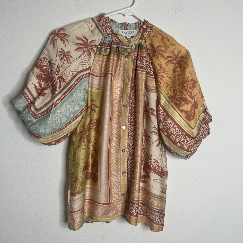 CALYPSO ST BARTH,WOMEN TOP PUFF SHORT SLEEVE ELASTIC HEMLINE PULLOVER SZ XS